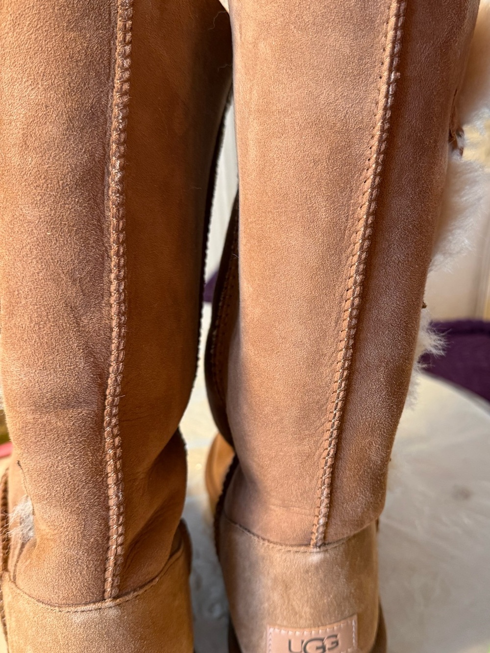 UGG Chestnut Suede Shearling-Trim Pull-On Boots - Picture 6 of 9